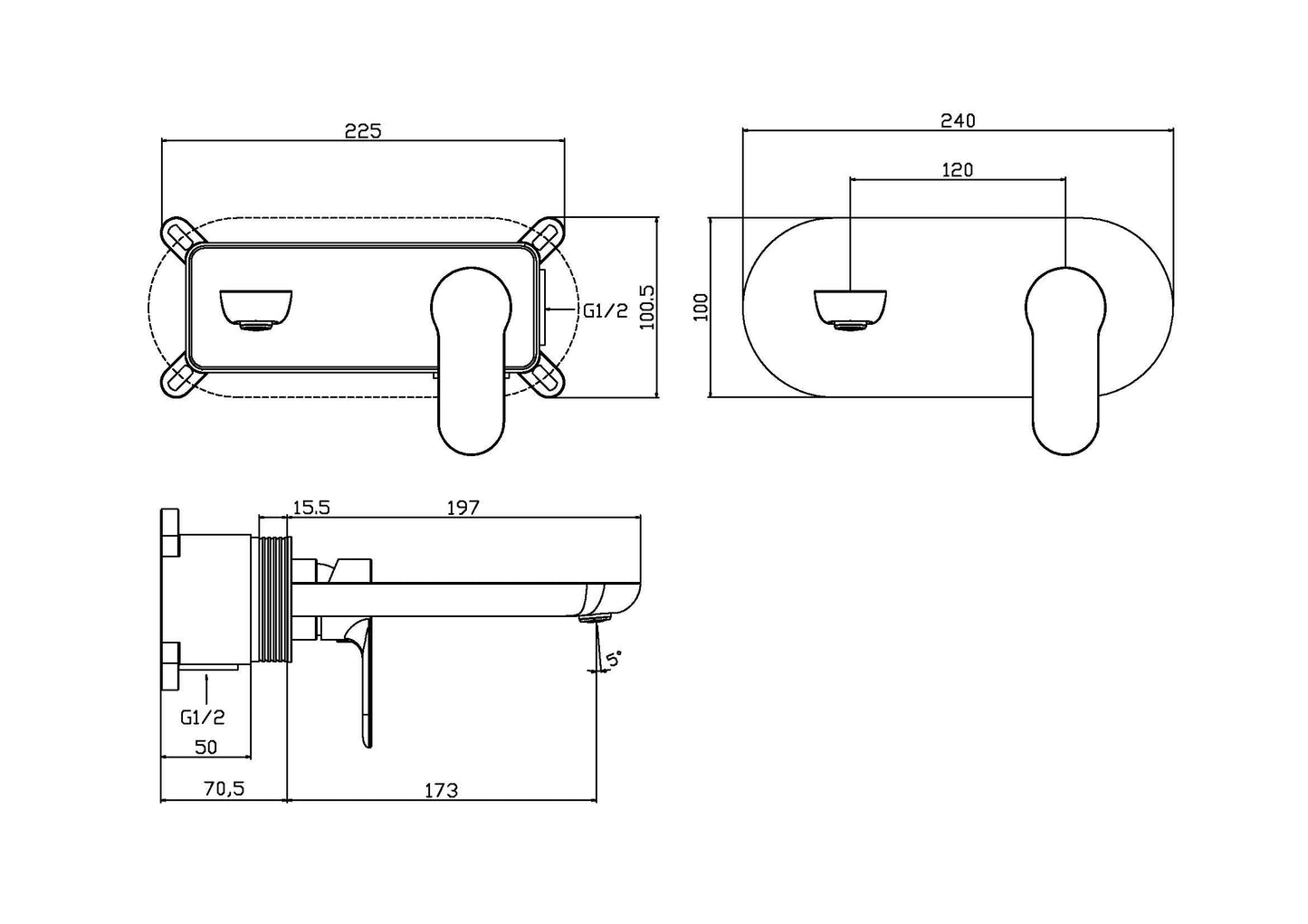 Concealed 2 hole washbasin mixer