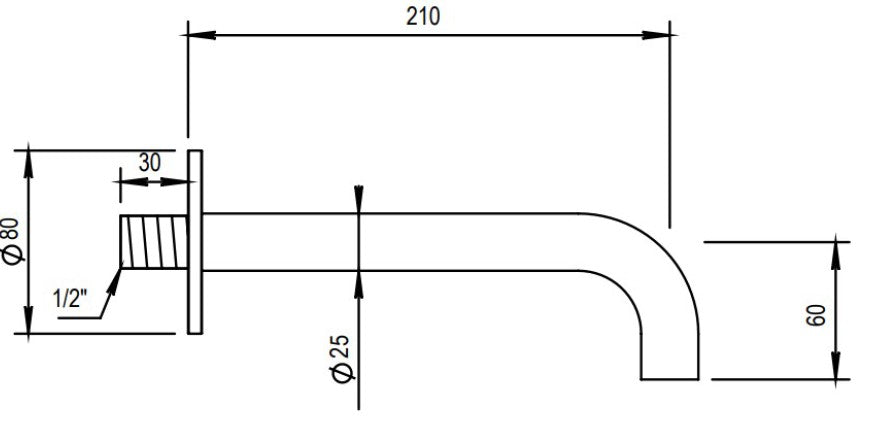 Brass vertical shower arm 400mm