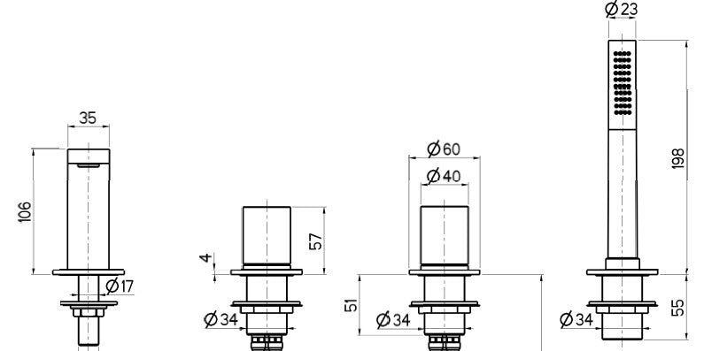 4 hole bath mixer