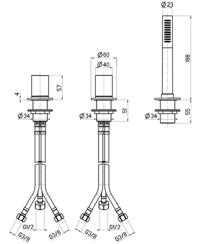 3 hole bath mixer