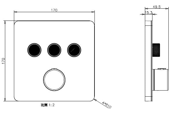 EW40381 Externer Teil 3-Auslass-Thermostatmischer
