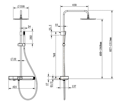 Thermostatsäule mit Ablage und Auslauf