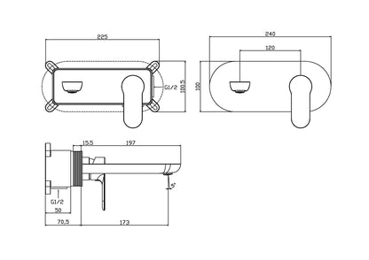 Concealed 2 hole washbasin mixer