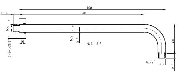 Vertikaler Duscharm aus Messing, 400 mm