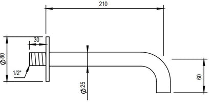 Brass vertical shower arm 400mm
