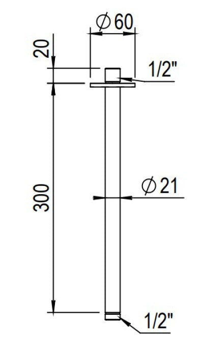 Stainless steel horizontal shower arm 300mm