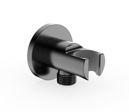 Brass wall elbow union with shower holder