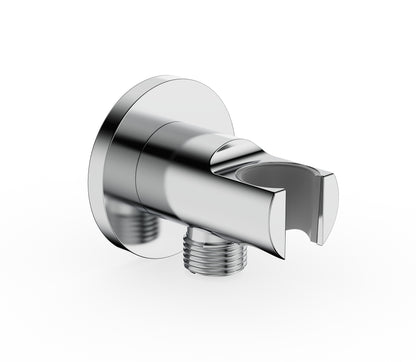 Brass wall elbow union with shower holder