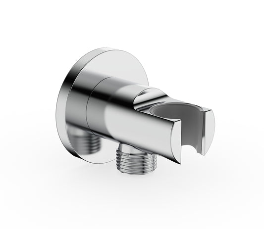 Brass wall elbow union with shower holder
